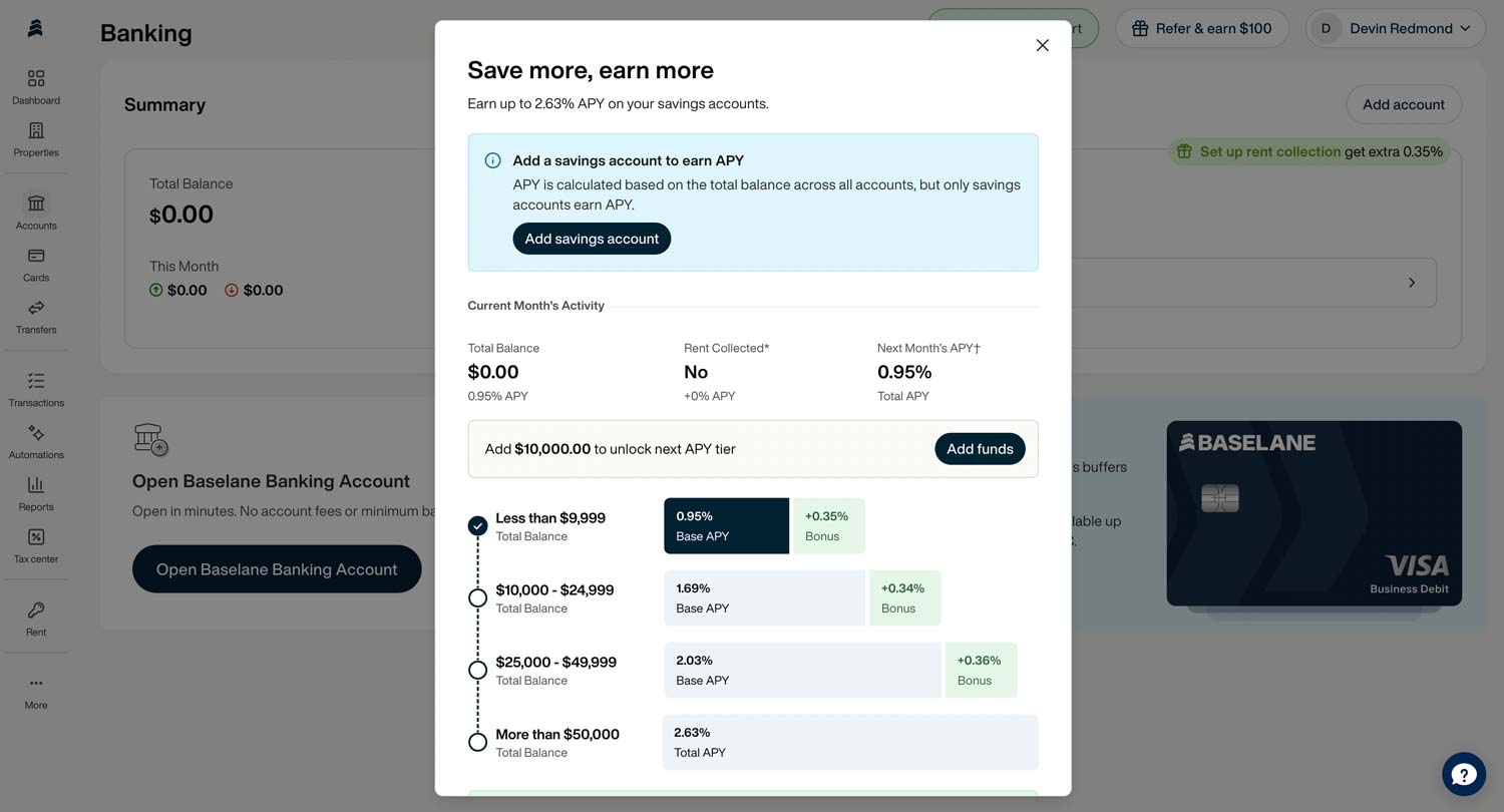 Baselane landlord accounting software